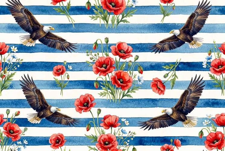 patriotic eagles red poppies and blue stripes, Memorial Day