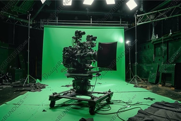 Professional film camera on green screen set