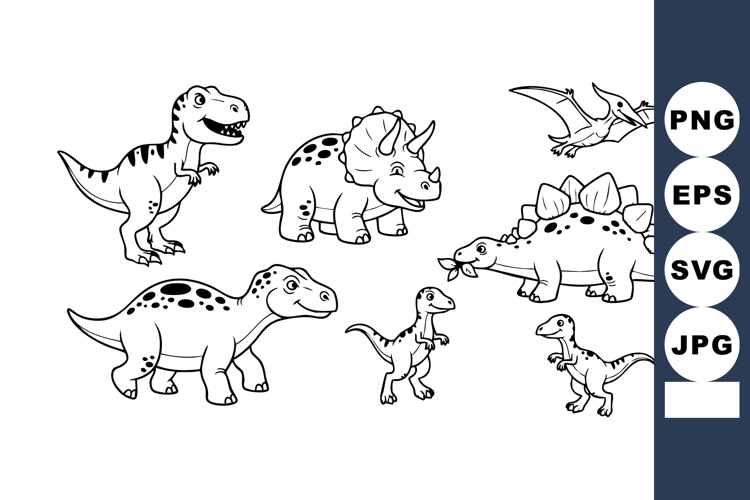 Dinosaur vector set with tyrannosaurus, triceratops, stegosa