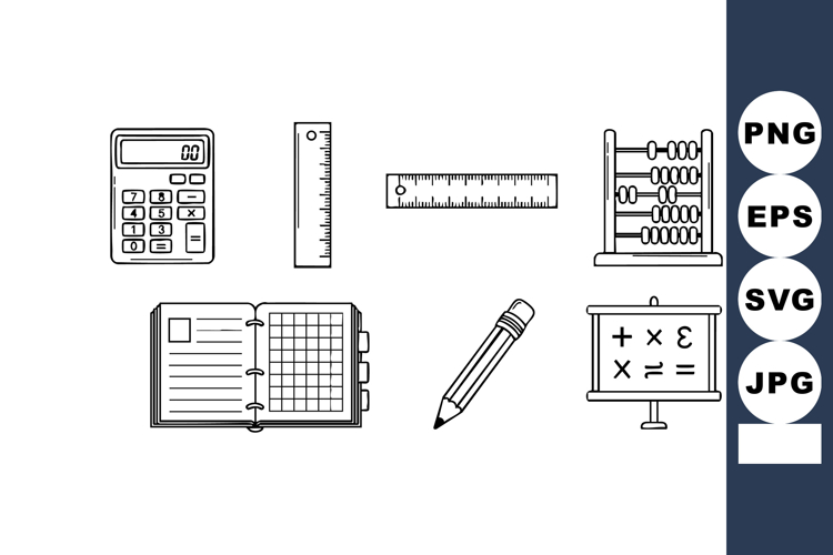 Educational mathematics tools vector set with calculator rul