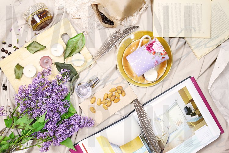 Feminine Desktop Mockup, Floral vintage stock photo 745