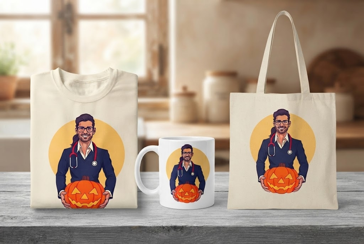 Halloween Male Nurse PNG with Pumpkin | Medical Halloween Ar
