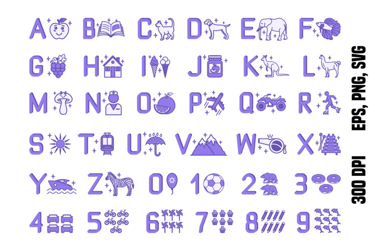 Purple English Letters and Numbers for Kids example image 1