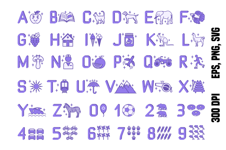 Purple English Letters and Numbers for Kids