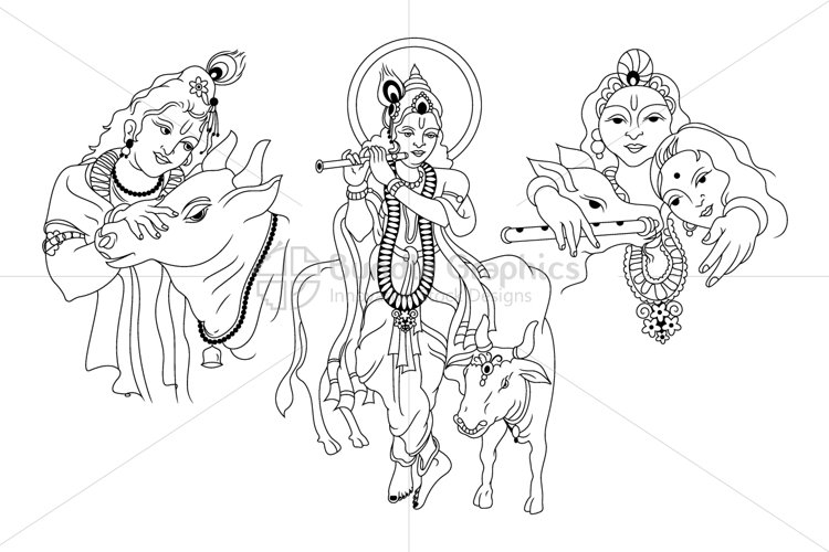 Krishna Radha - Indian Hindu Deity with Nandi