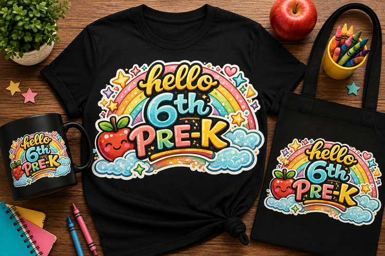 Hello 6th Pre-K PNG | Back to School Sublimation Design
