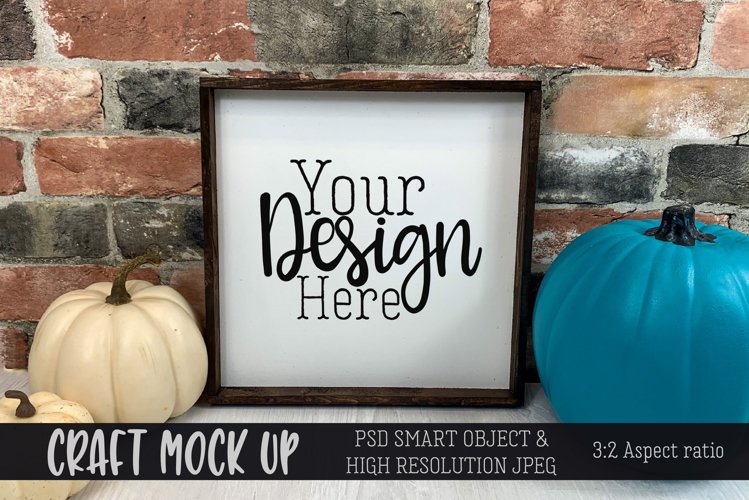 12x12 wood sign Turquois pumpkin MOCKUP| PSD   JPEG
