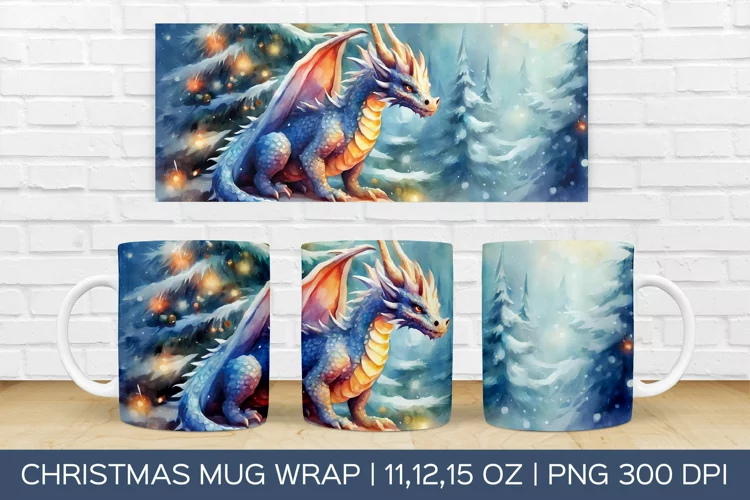 Christmas Dragon Mug Wrap | Christmas Sublimation Design