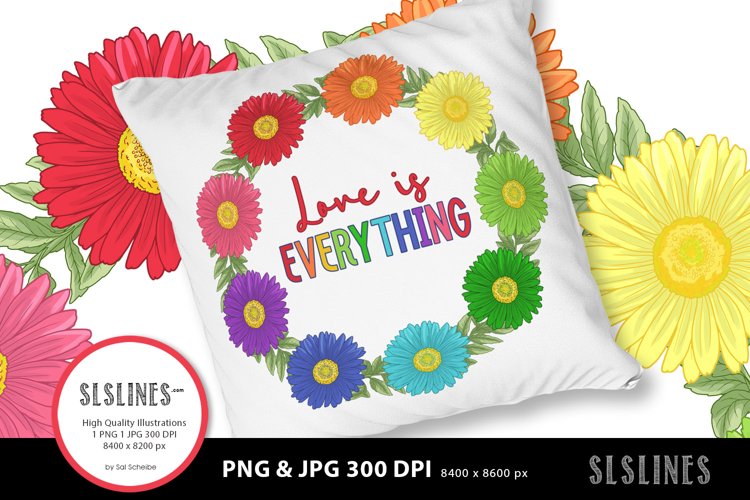 Daisy Wreath - Love is Everything PNG sublimation example image 1