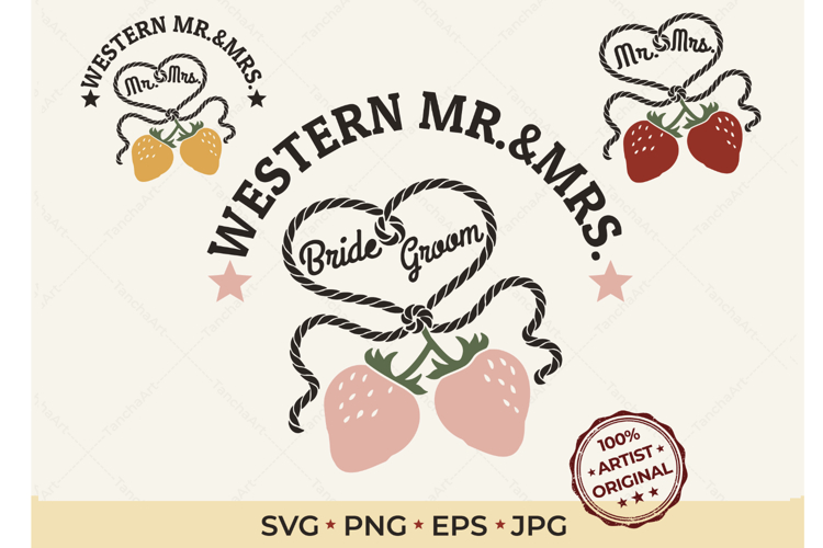 Bride Groom Strawberry SVG Cowgirl