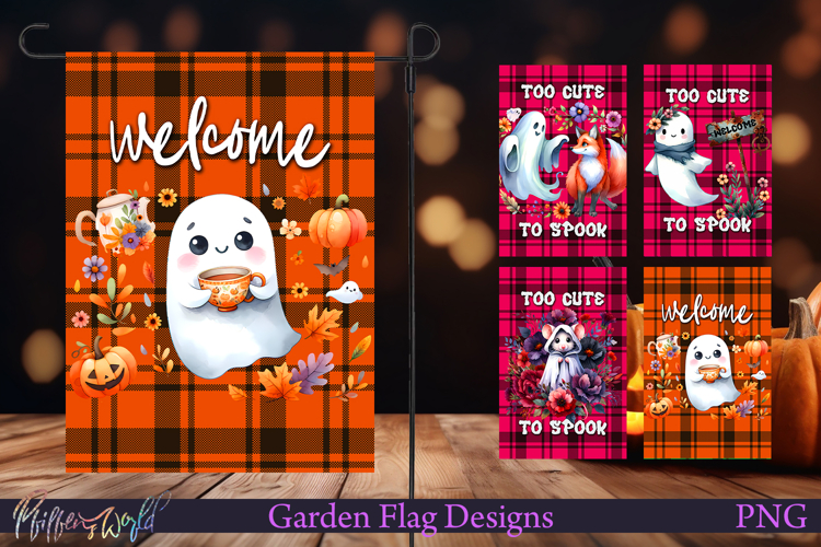 Halloween Garden Flags | Welcome | Too Cute Ghost PNG
