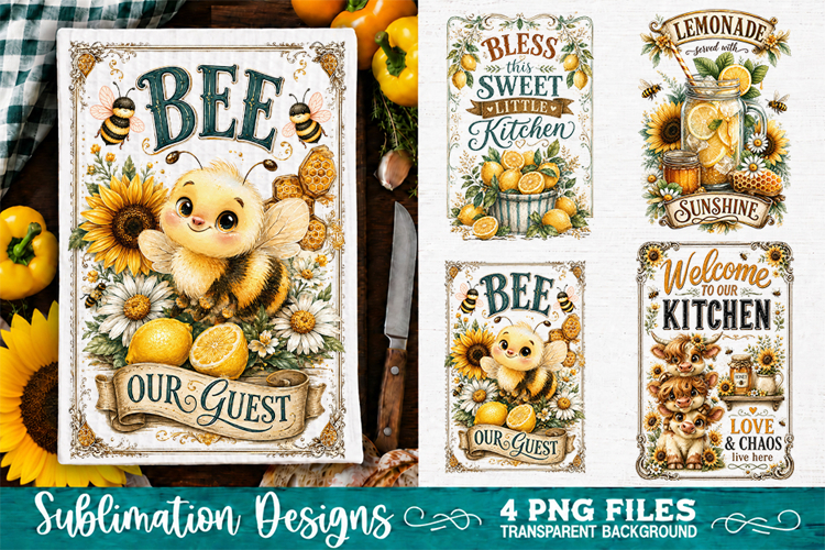 Sunflower Kitchen Towels PNG Sublimation Designs 4 Files example image 1
