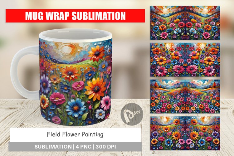 Mug Wrap Design Field Flower Painting