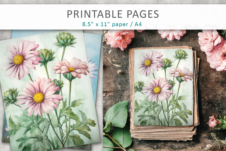 Field Floral Junk Journal Paper, paper crafting