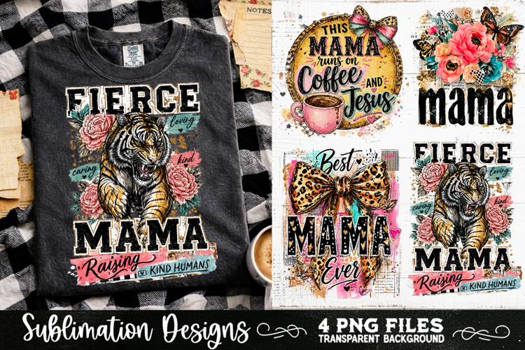 Trendy Mama PNG , Retro Collage Mama 4 Designs Sublimation