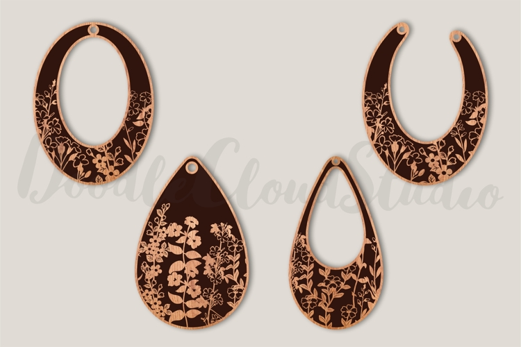 4 Floral Earrings SVG File for Laser Cut and Glowforge