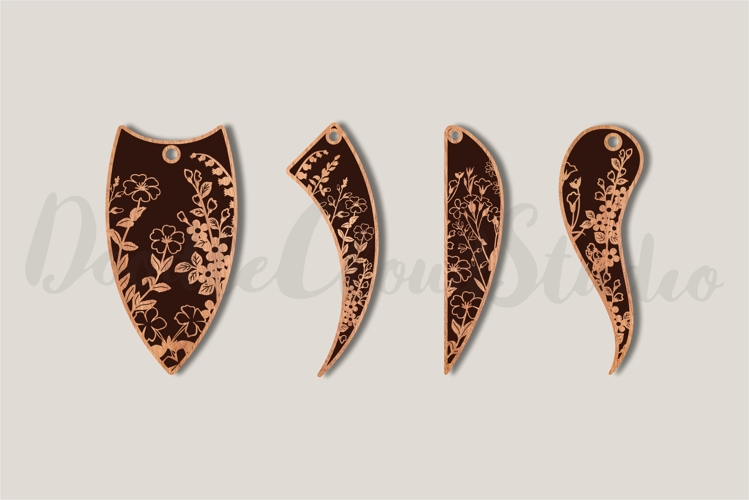 4 Cute Floral Earrings SVG File for Laser Cut,Floral Jewelry