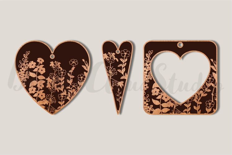 Heart Floral Earring Pendant SVG File for Laser Cut, Jewelry