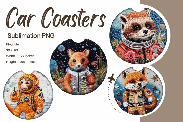 Animal Embroidery Car Coasters Animal Sublimation Template