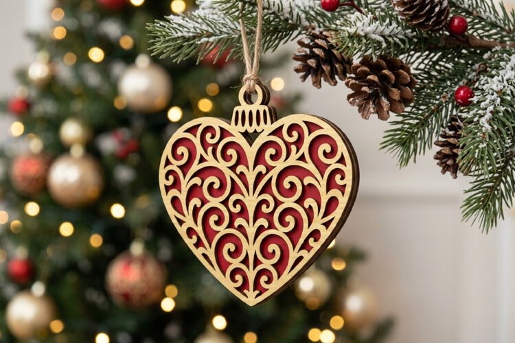 Filigree Heart Christmas Ornament SVG Cut File example image 1
