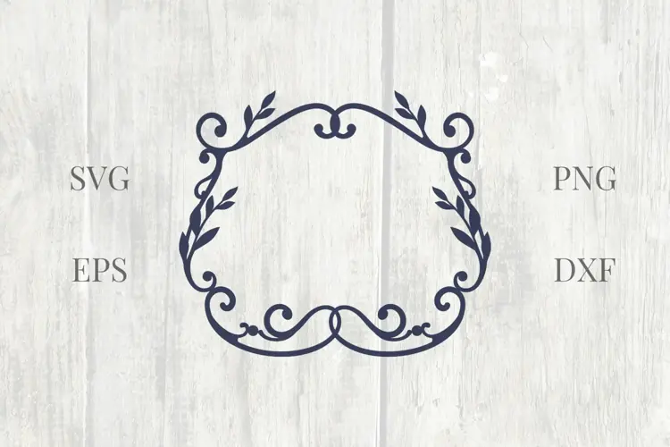 Filigree Vintage Wedding Frame with Leaves SVG