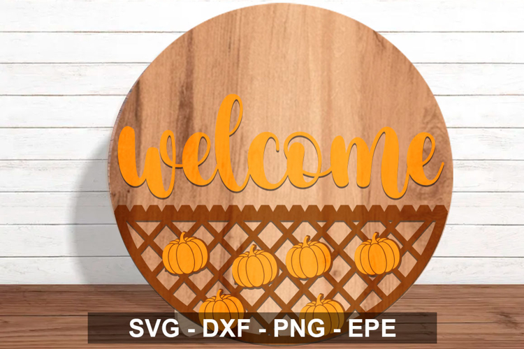 Welcome Pumpkin Round Sign SVG | Door Hanger Design