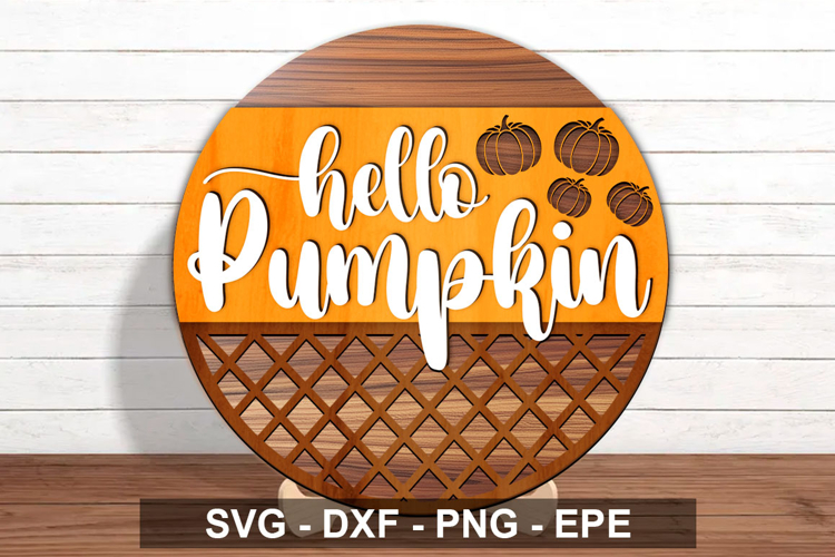 Hello Pumpkin Round Sign SVG | Fall Door Hanger