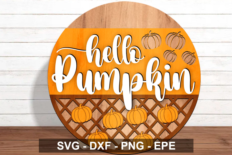 Hello Pumpkin Round Sign SVG | Fall Door Hanger