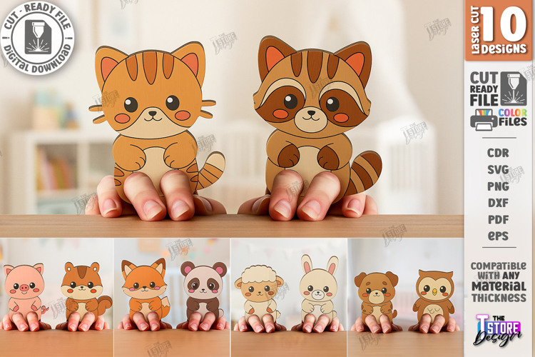 Animal Finger Puppet Laser Cut Bundle|Kids Toy|Cartoon Style