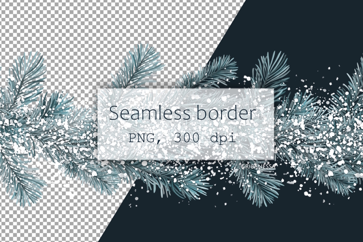 Snowy Fir Branch Seamless Border PNG