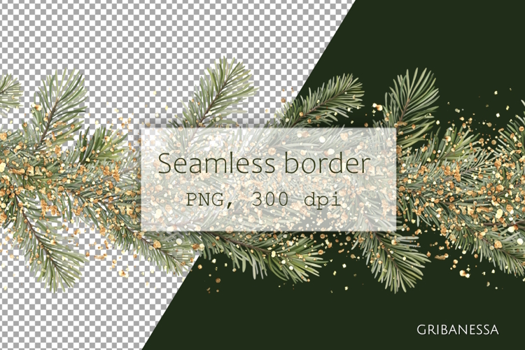 Seamless Fir Branch Christmas Border PNG