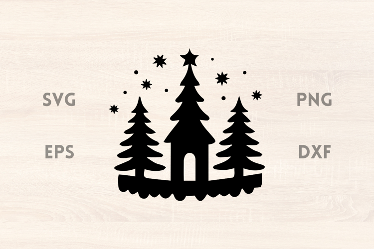 Fir Trees and Stars Christmas Scene SVG