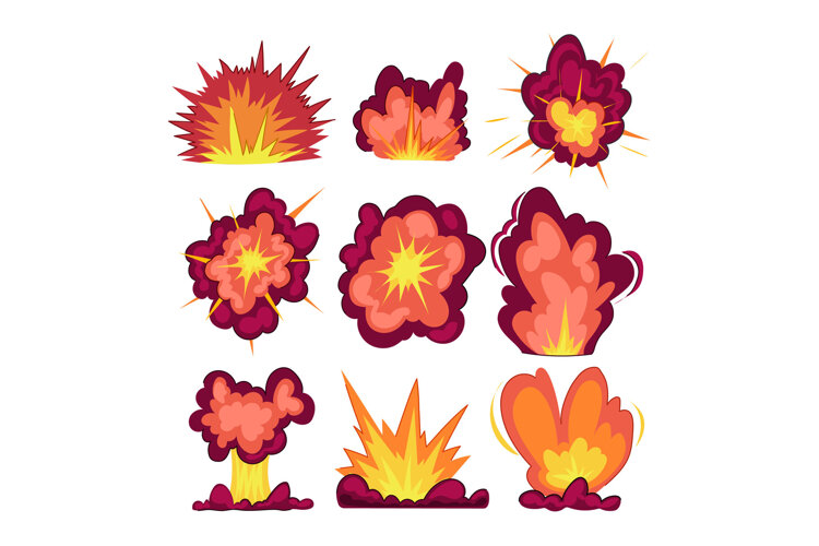 Comic style explosion collection illustrating impact effect