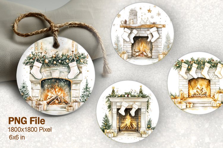 Christmas Fireplace Ornament Circle Winter House Decorate_1 example image 1