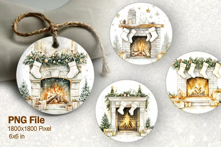 Christmas Fireplace Ornament Circle Winter House Decorate_1