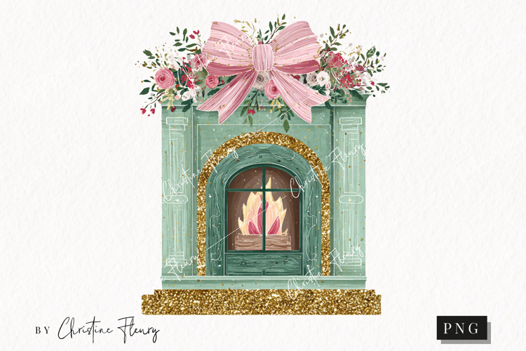 Brush Stroke Christmas Fireplace Clipart | Preppy Christmas