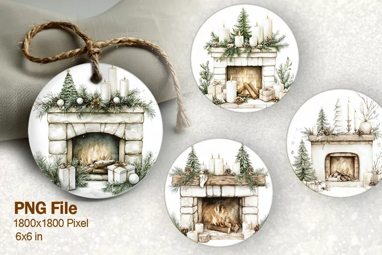 Christmas Fireplace Ornament Circle Winter House Decorate_1