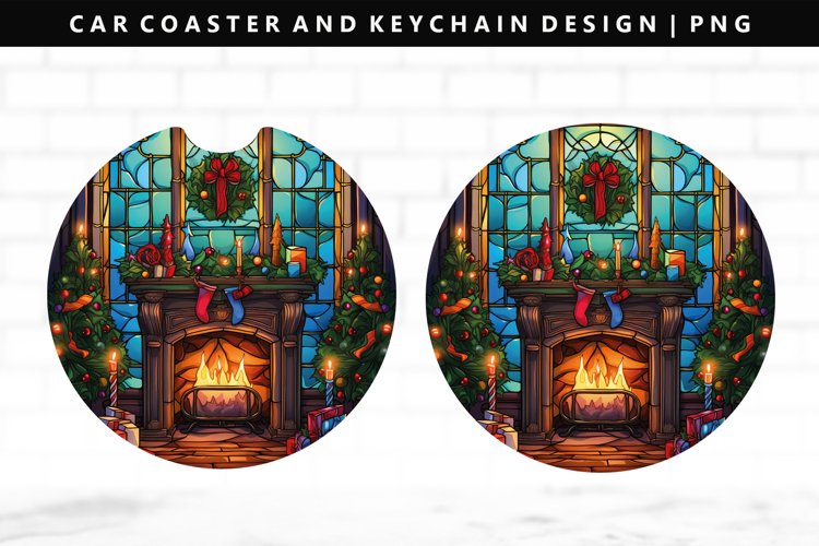Fireplace Keychain And Car Coaster Sublimation Design