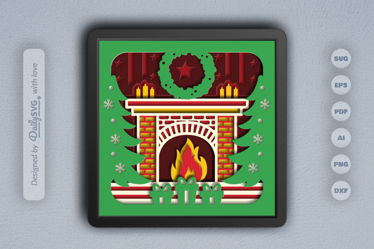 Fireplace Christmas Decoration Layered Papercut