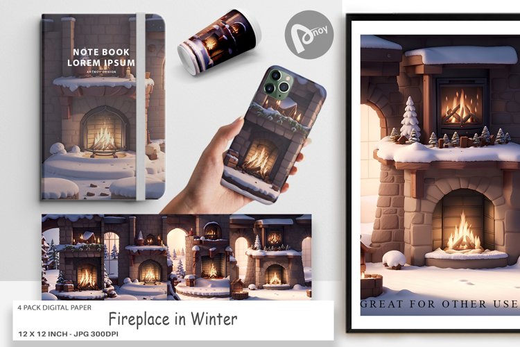 Digital Paper Fireplace in Winter example image 1