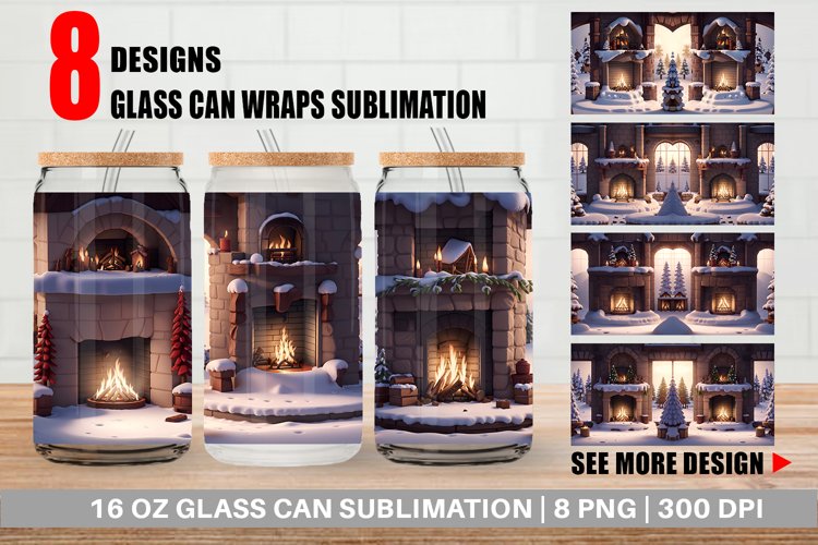 Fireplace in Winter Glass Can Wraps