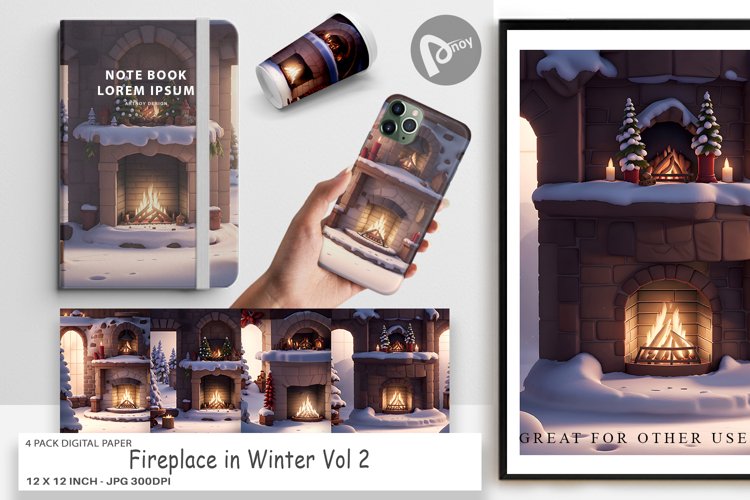 Digital Paper Fireplace in Winter example image 1