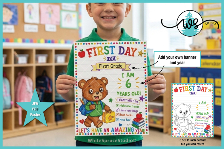 First Day of School Poster Printable JPG PDF example image 1