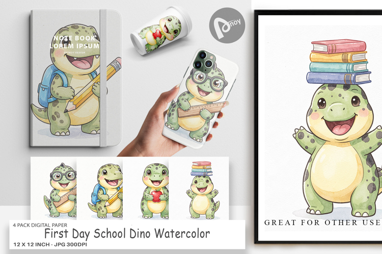 First Day School Dino Digital Paper
