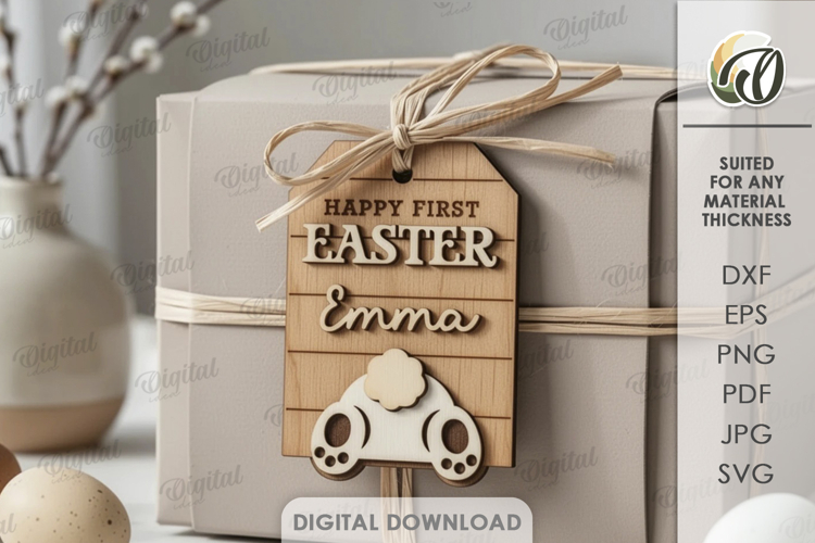 3D Babys First Easter Laser Cut. Personalized Gift Tag SVG
