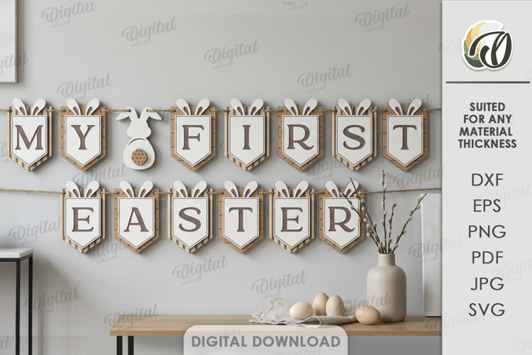First Easter Laser Cut. Garland. Easter Bunting Banner SVG