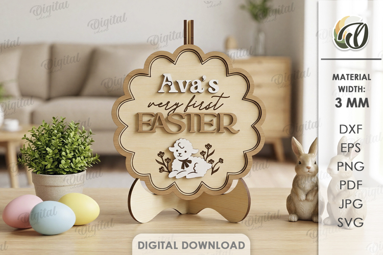 3D Babys First Easter Laser Cut. Stand Decor SVG