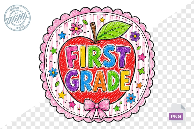 First Grade Teacher Apple PNG Retro School Design