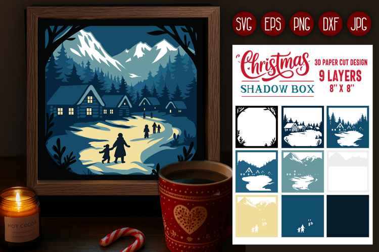 Christmas scene Shadow Box Laser Cut 3D Layered Papercut