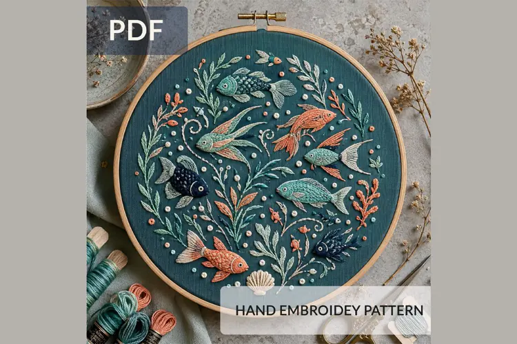 Ocean Fish Hand Embroidery Pattern PDF, Coastal Sea Life Emb